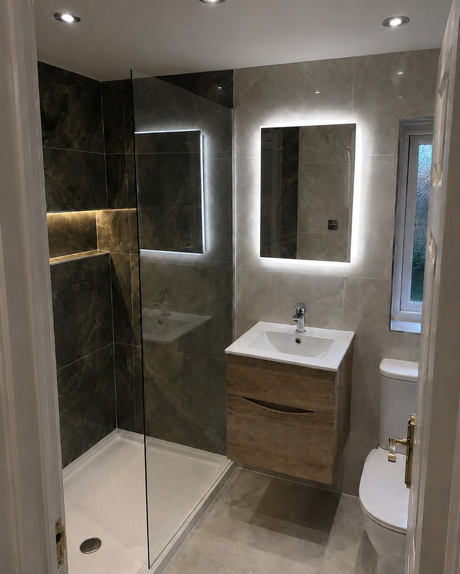Finished bathroom after renovation by Andrade Renovations